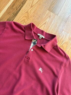 Burberry Brit Nova Check Golf S/S Polo Shirt Preppy Maroon Red 100% Cotton XL